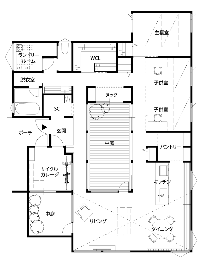 中庭が２つあるオシャレな間取り