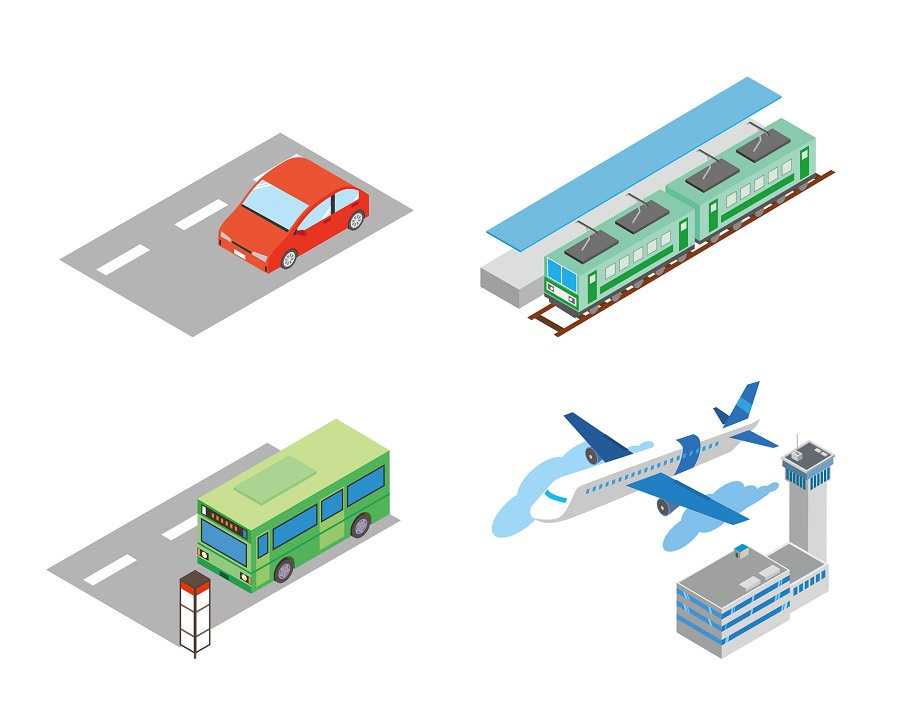 車や鉄道飛行機の交通手段セット