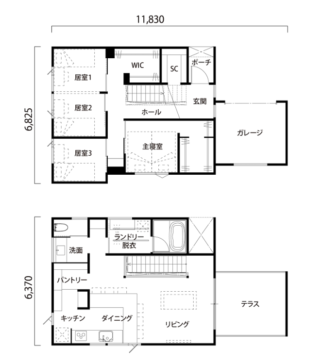 2階リビングの間取り
