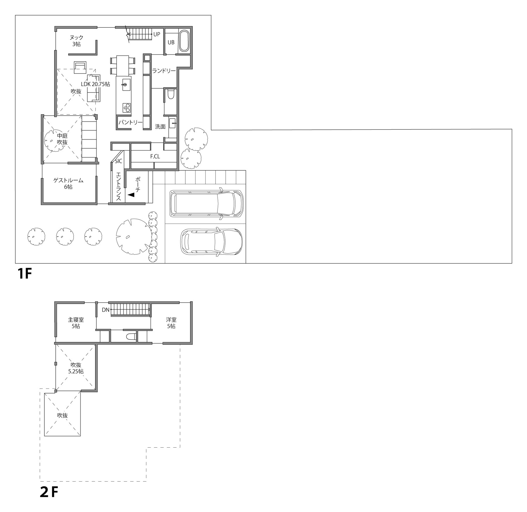 中庭を中心にした住まいの間取り図